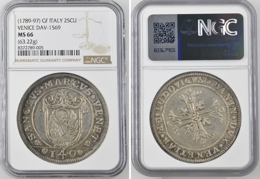 ND. Venice. Lodovico Manin, 1789-1797. 2 Scudi della Croce, o.J. (undated). Dickabschlag in silve… coin