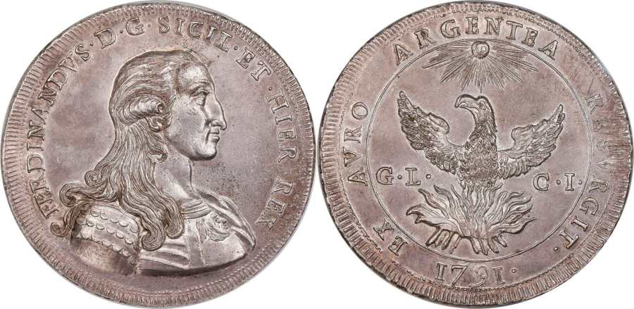 1791 GL CI . ITALY. Sicily (Regno). Palermo Mint. Ferdinando III (1759-1816) AR Oncia da 30 Tarì… coin